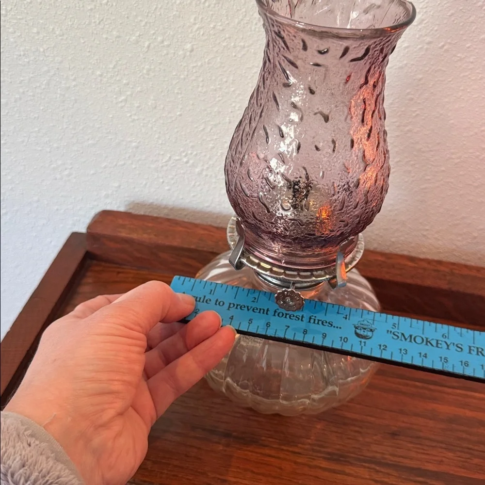 Vintage Glass Oil Lantern Pink/Purple Beaded Swirl Shade and Clear Lamp Design